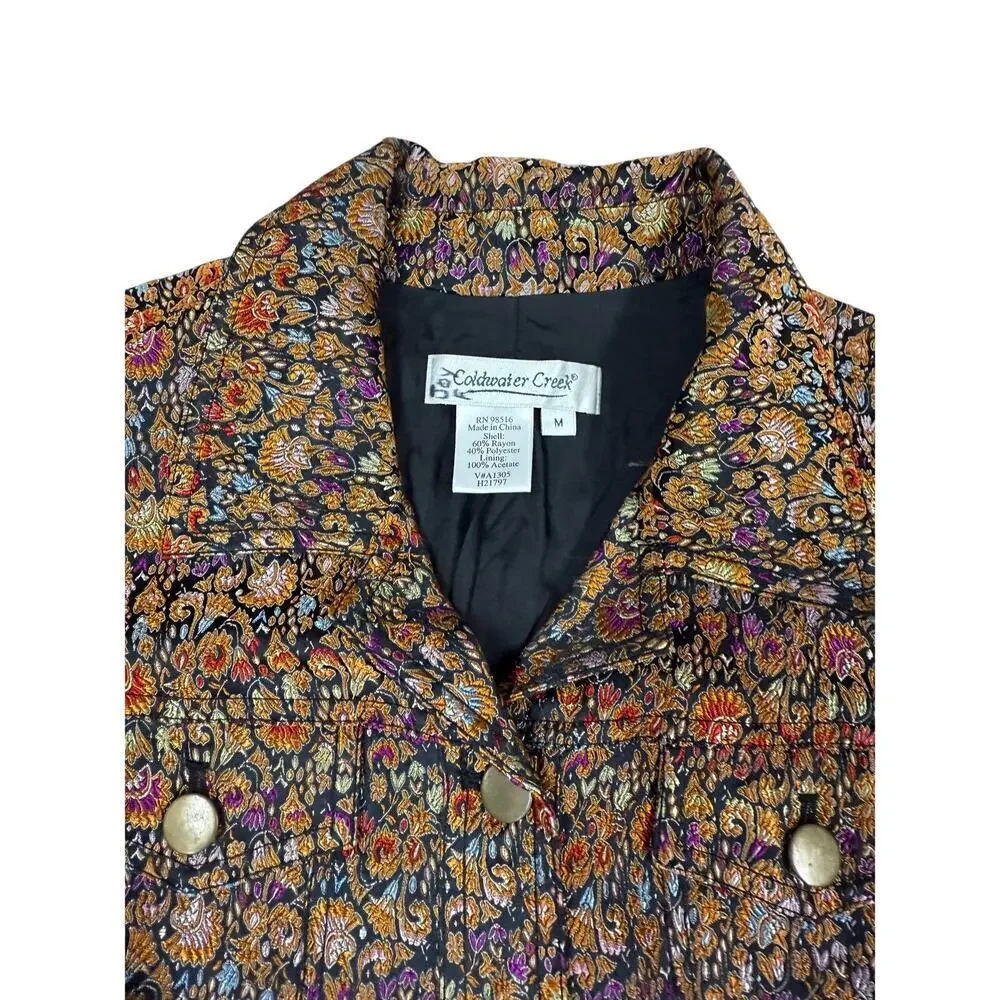 Women's Coldwater Creek Metallic Brocade Floral LS M Button Blazer Jacket - Picture 3 of 6